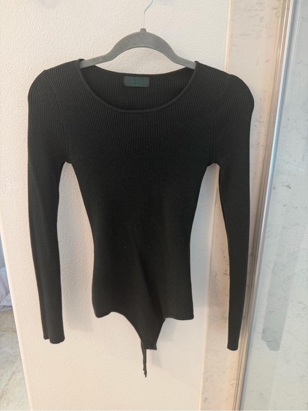nuuds Black Ribbed Long-Sleeve Scoop-Neck Bodysuit